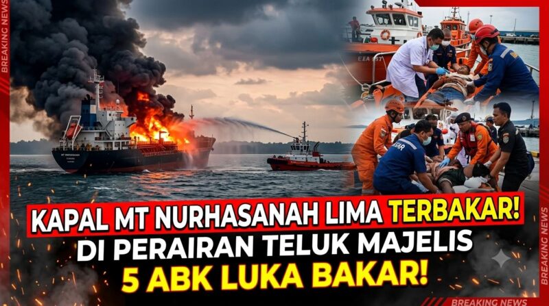 Kapal MT Nurhasanah Lima Terbakar di Perairan Teluk Majelis, Lima ABK Luka Bakar.