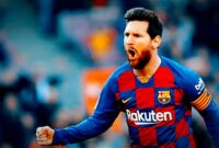 Messi saat merayakan golnya (AP Photo/Joan Monfort)