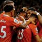 Selebrasi skuad Manchester United untuk gol Marcus Rashford ke gawang Liverpool, Premier League 2022/23 (c) AP Photo