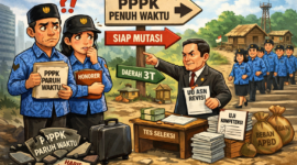 Gambar karikatur PPPK Paruh Waktu (sumber : AI)