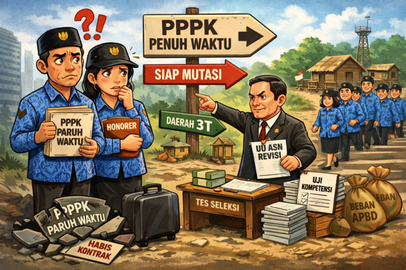 Gambar karikatur PPPK Paruh Waktu (sumber : AI)