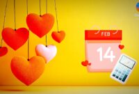 Konsep perencanaan anggaran dengan kalender dan kalkulator, menekankan budgeting tema Valentine